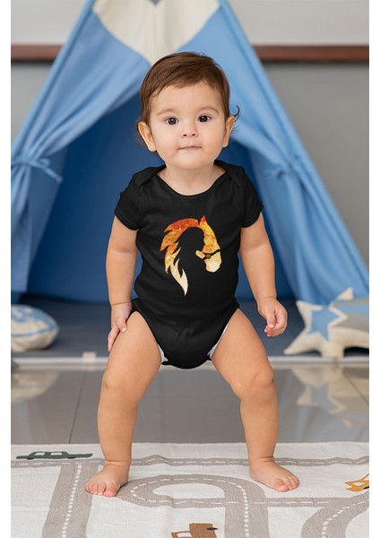 At ve Kız Siyah Unisex Bebek Body - Zıbın