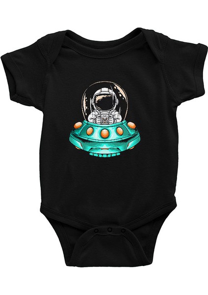 Uzay Gemisi Kullanan Astronot Siyah Unisex Bebek Body - Zıbın