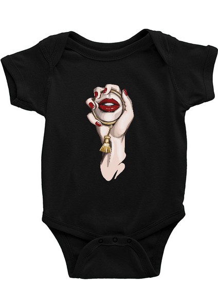 El Aynası ve Makyaj Fashion Siyah Unisex Bebek Body - Zıbın