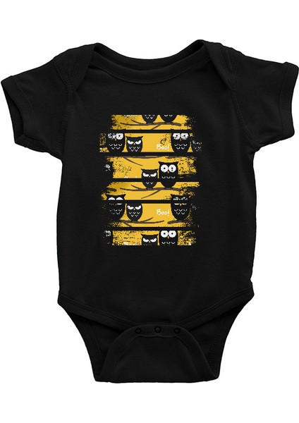 Boo! Baykuş Siyah Unisex Bebek Body - Zıbın