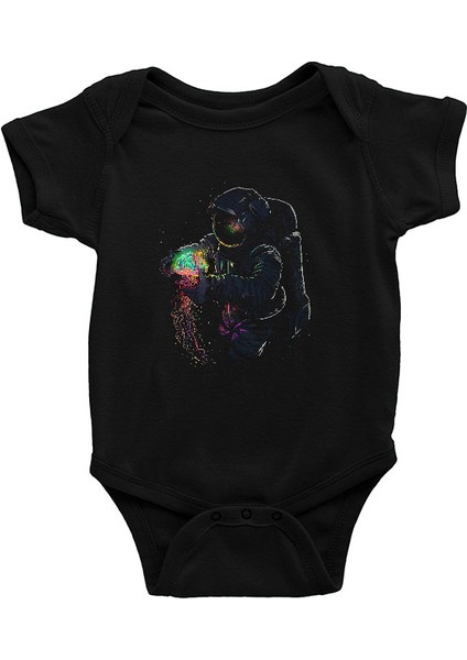 Deniz Altındaki Astronot Siyah Unisex Bebek Body - Zıbın
