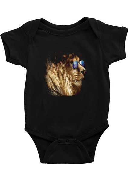 Gözlüklü Aslan Siyah Unisex Bebek Body - Zıbın