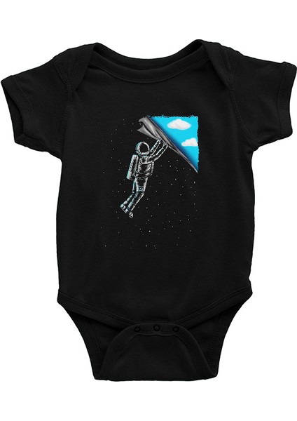 Astronot Siyah Unisex Bebek Body - Zıbın