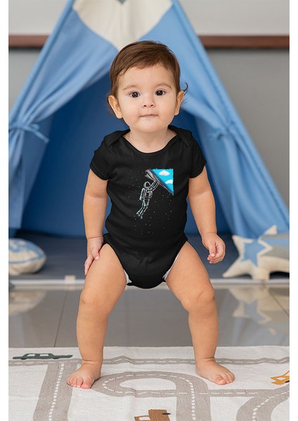 Astronot Siyah Unisex Bebek Body - Zıbın