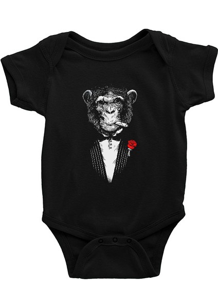 Mafya Babası Maymun Siyah Unisex Bebek Body - Zıbın