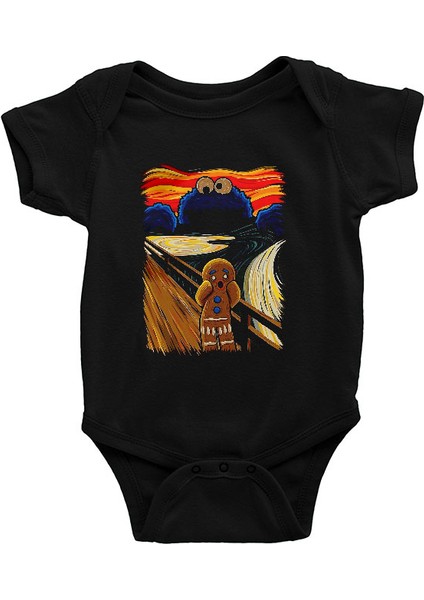 Kurabiye Canavarı Siyah Unisex Bebek Body - Zıbın