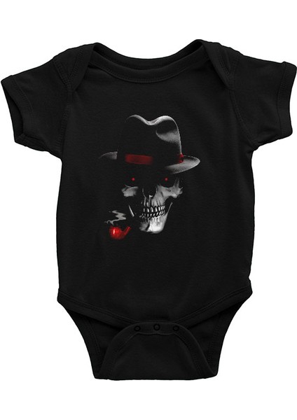 Pipo Içen Şapkalı Kurukafa Siyah Unisex Bebek Body - Zıbın