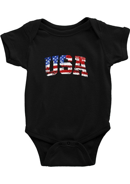 Abd Usa Amerika Siyah Unisex Bebek Body - Zıbın