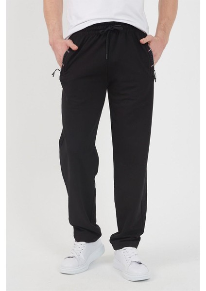 Siyah Erkek Fermuar Cep Nakış Detaylı Düz Paça Rahat Kesim Eşofman Altı fiyatları