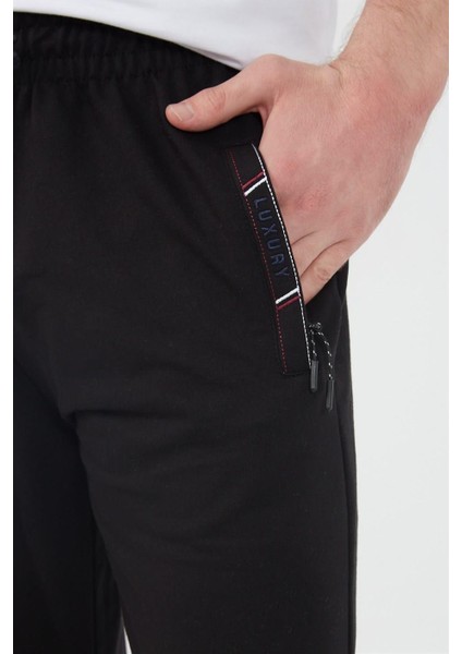 Siyah Erkek Fermuar Cep Nakış Detaylı Düz Paça Rahat Kesim Eşofman Altı fırsatları