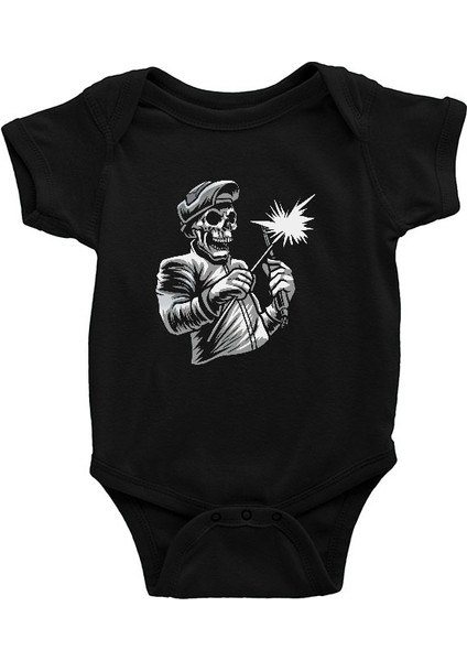 Kaynakçı Kurukafa Siyah Unisex Bebek Body - Zıbın