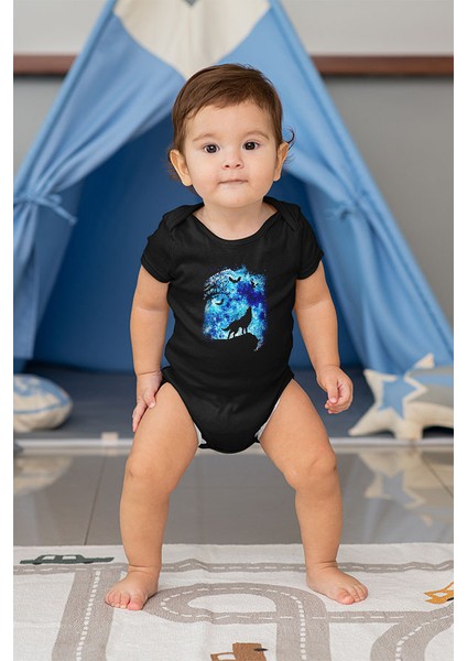 Uluyan Kurt Siyah Unisex Bebek Body - Zıbın