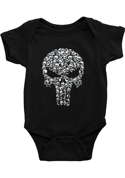 Kurukafa Punisher Siyah Unisex Bebek Body - Zıbın