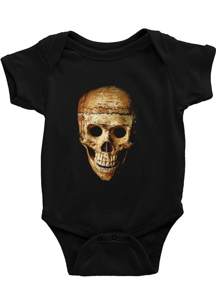 Gerçekçi Kurukafa Siyah Unisex Bebek Body - Zıbın