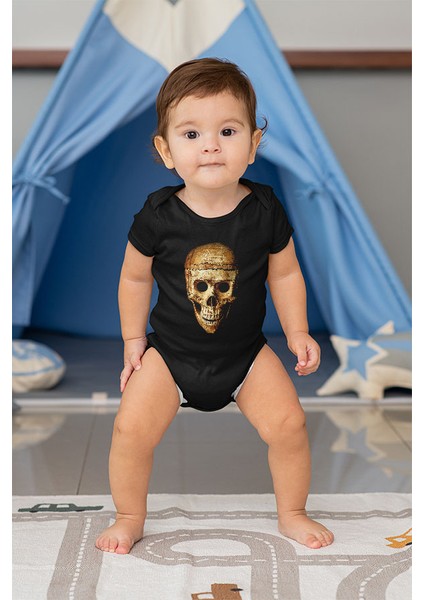 Gerçekçi Kurukafa Siyah Unisex Bebek Body - Zıbın fiyatları
