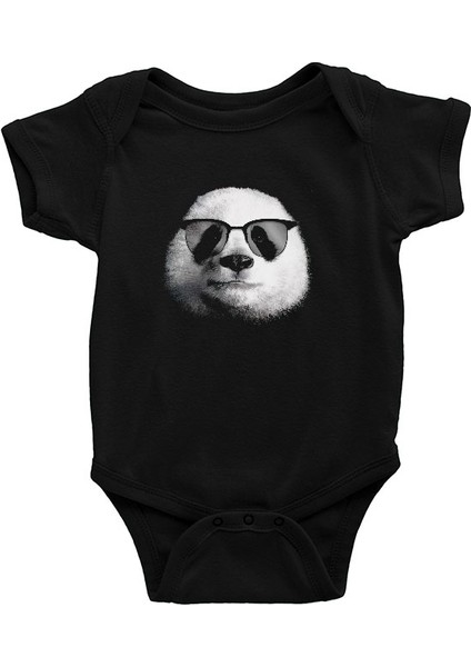 Gözlüklü Panda Siyah Unisex Bebek Body - Zıbın