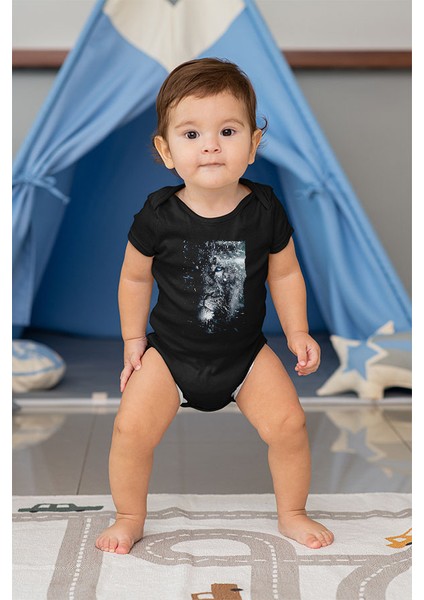 Mavi Gözlü Aslan Siyah Unisex Bebek Body - Zıbın fiyatları