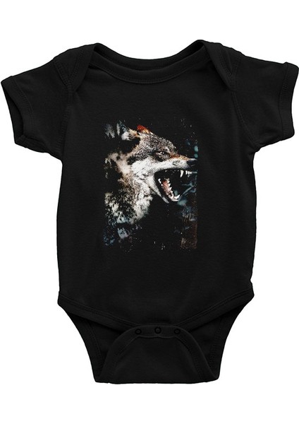 Saldırgan Kurt Siyah Unisex Bebek Body - Zıbın