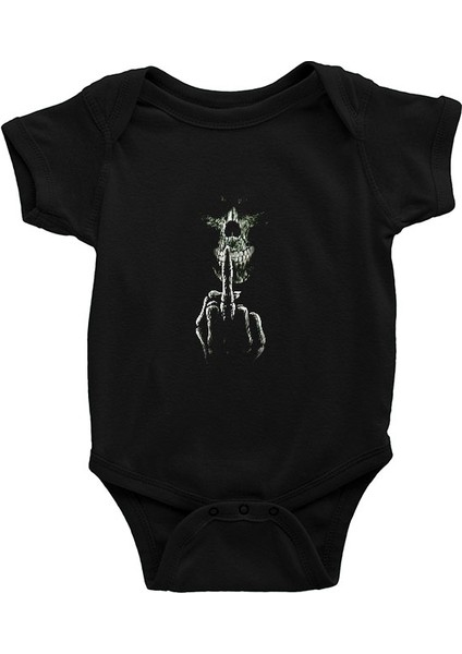 El Hareketi Yapan Kurukafa Siyah Unisex Bebek Body - Zıbın