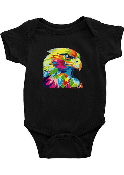 Renkli Kartal Siyah Unisex Bebek Body - Zıbın