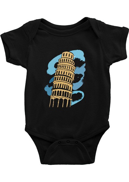 Pisa Kulesi Siyah Unisex Bebek Body - Zıbın