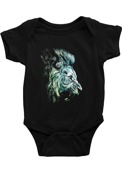 Yeşil Kükreyen Aslan Siyah Unisex Bebek Body - Zıbın
