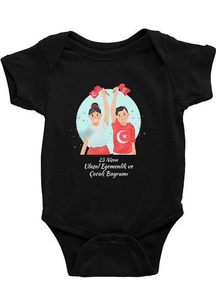 23 Nisan Ulusal Egemenlik ve Çocuk Bayramı Siyah Unisex Bebek Body - Zıbın