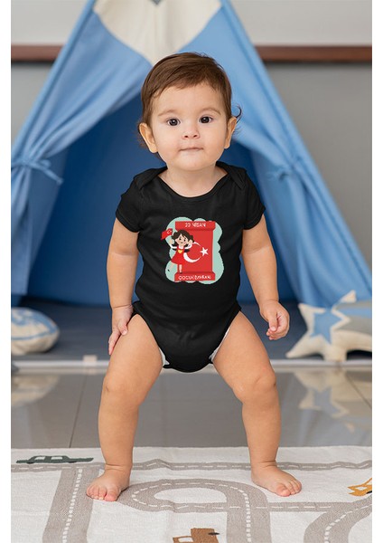 23 Nisan Ulusal Egemenlik ve Çocuk Bayramı Siyah Unisex Bebek Body - Zıbın