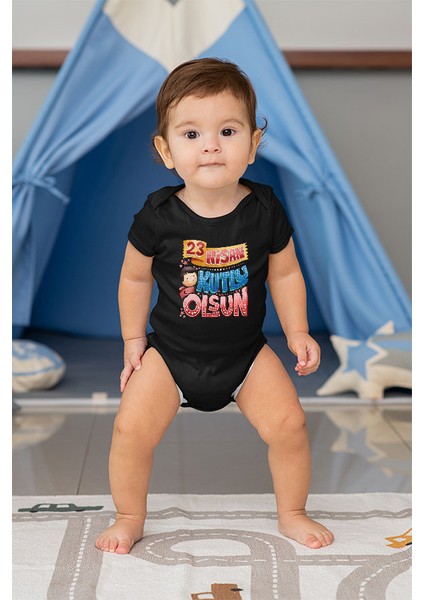 23 Nisan Ulusal Egemenlik ve Çocuk Bayramı Siyah Unisex Bebek Body - Zıbın