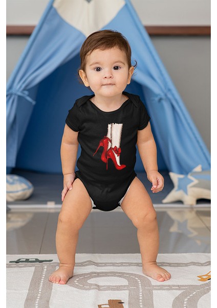 Kırmızı Bantlı Ayakkabı Stili Siyah Unisex Bebek Body - Zıbın fiyatları