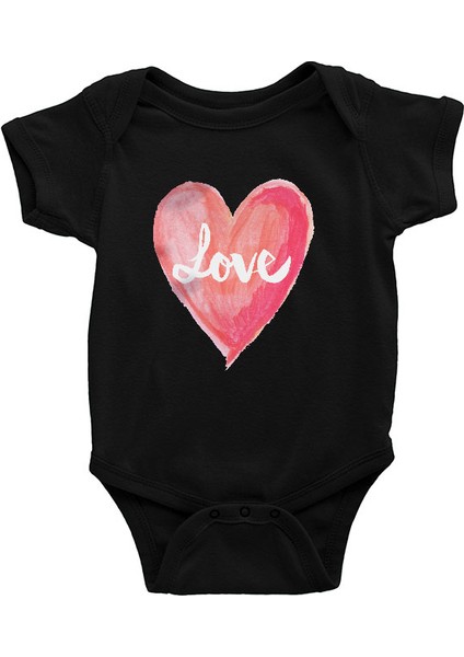 Love Kalp Siyah Unisex Bebek Body - Zıbın