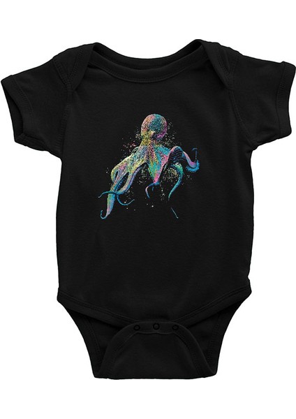 Renkli Ahtapot Siyah Unisex Bebek Body - Zıbın