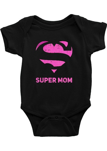 Anneler Günü Süper Anne Siyah Unisex Bebek Body - Zıbın