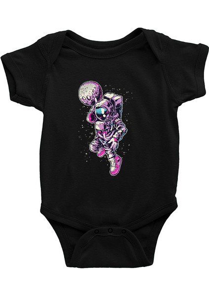 Smaç Vuran Astronot Siyah Unisex Bebek Body - Zıbın