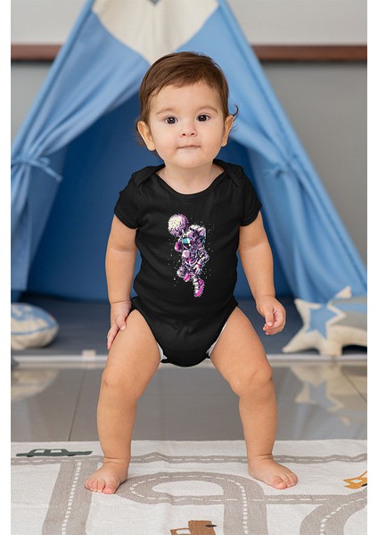 Smaç Vuran Astronot Siyah Unisex Bebek Body - Zıbın