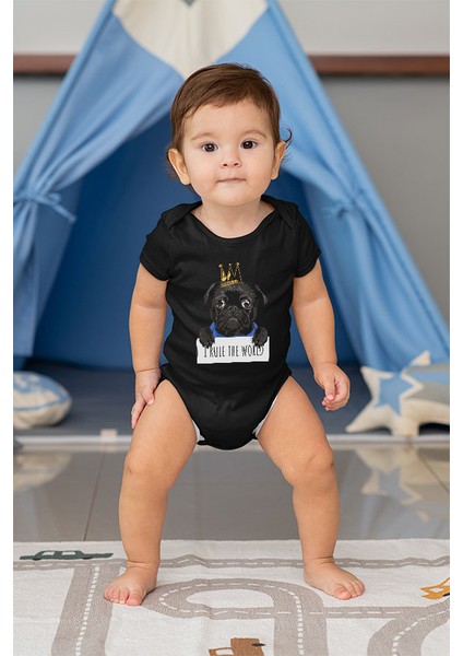 Kral Siyah Pug Köpek Siyah Unisex Bebek Body - Zıbın fiyatları