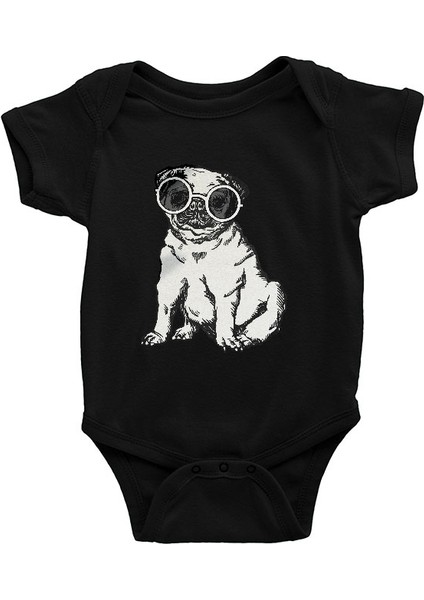 Güneş Gözlüklü Pug - Köpekler Siyah Unisex Bebek Body - Zıbın