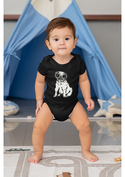 Güneş Gözlüklü Pug - Köpekler Siyah Unisex Bebek Body - Zıbın fiyatları
