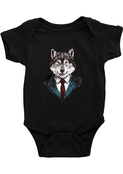 Iş Insanı Sibirya Kurdu Husky Haski Siyah Unisex Bebek Body - Zıbın