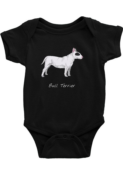 Beyaz Bull Teriyer Siyah Unisex Bebek Body - Zıbın