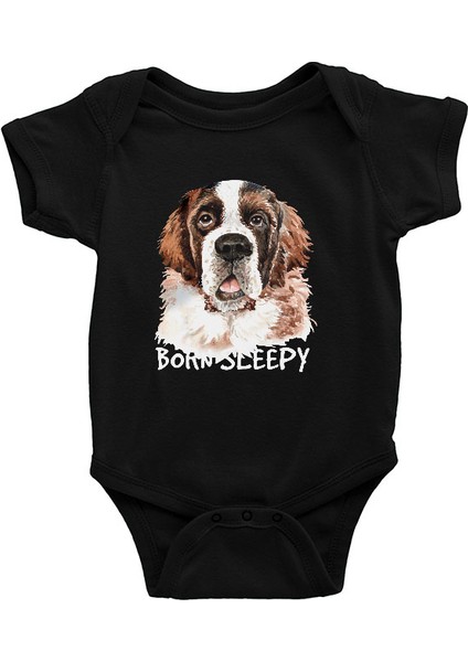 Uyumak Için Doğmuş Saint Bernard Siyah Unisex Bebek Body - Zıbın