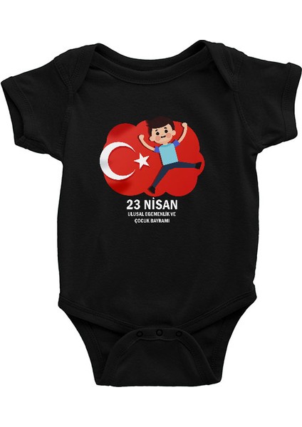 23 Nisan Ulusal Egemenlik ve Çocuk Bayramı Siyah Unisex Bebek Body - Zıbın