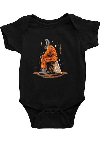 Marsta Bekleyen Astronot Siyah Unisex Bebek Body - Zıbın
