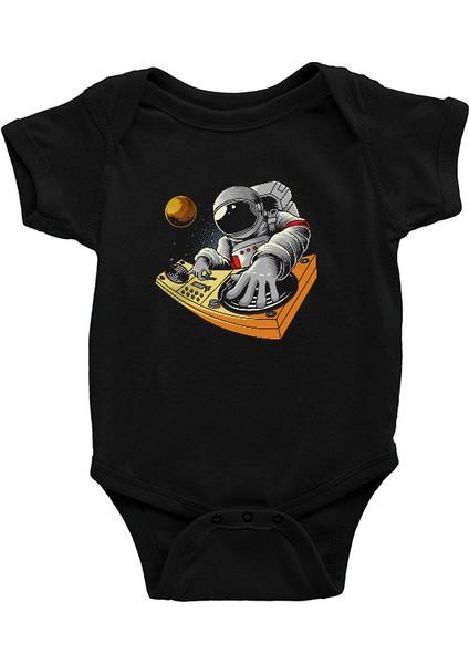 Dj Astronot Siyah Unisex Bebek Body - Zıbın
