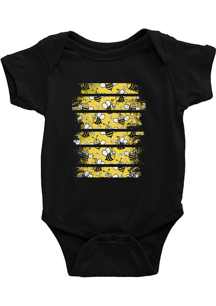 Bee Arılar Siyah Unisex Bebek Body - Zıbın