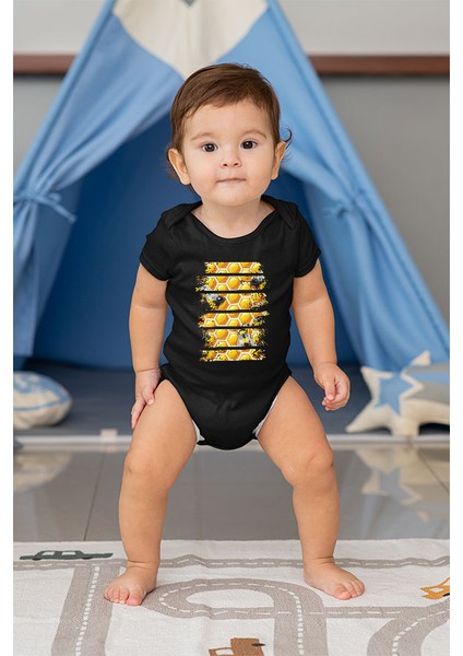 Bal Yapan Arı Petekler Siyah Unisex Bebek Body - Zıbın fiyatları