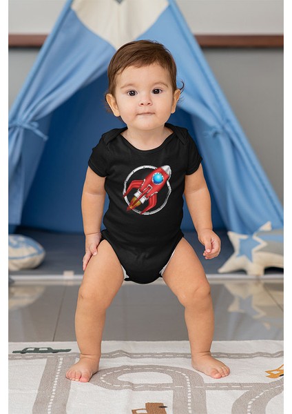 Uzay Mekiği Siyah Unisex Bebek Body - Zıbın