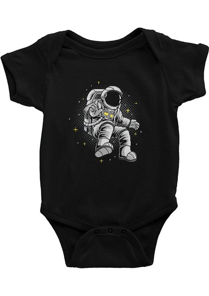 Uçan Astronot Siyah Unisex Bebek Body - Zıbın