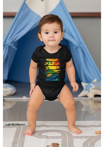 Renkli Papağan Kanadı Siyah Unisex Bebek Body - Zıbın fiyatları