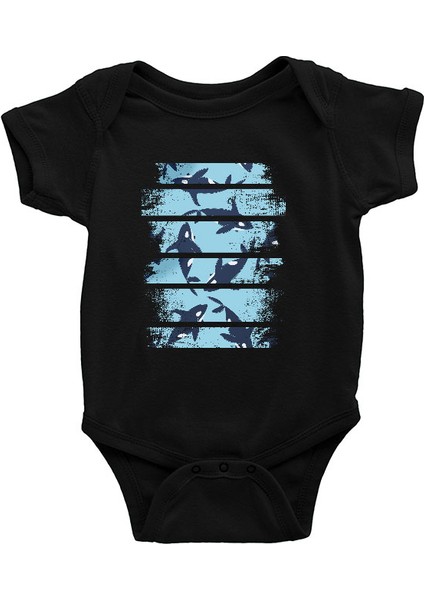 Yunus Balığı Siyah Unisex Bebek Body - Zıbın